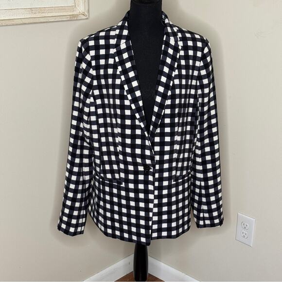 Banana Republic Jackets & Blazers - Banana Republic Gingham Check Blazer Blue Black White Size 14